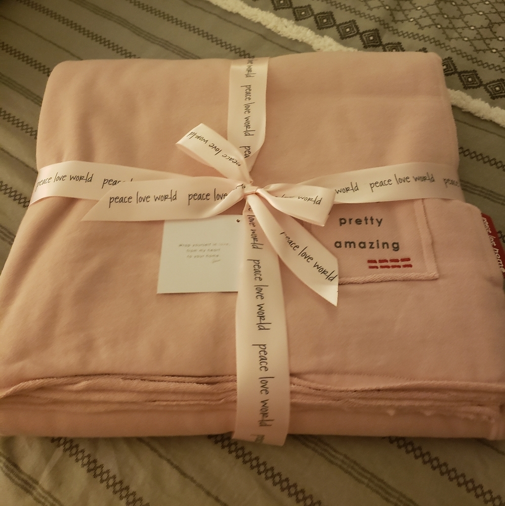 Peace Love World pink throw blanket